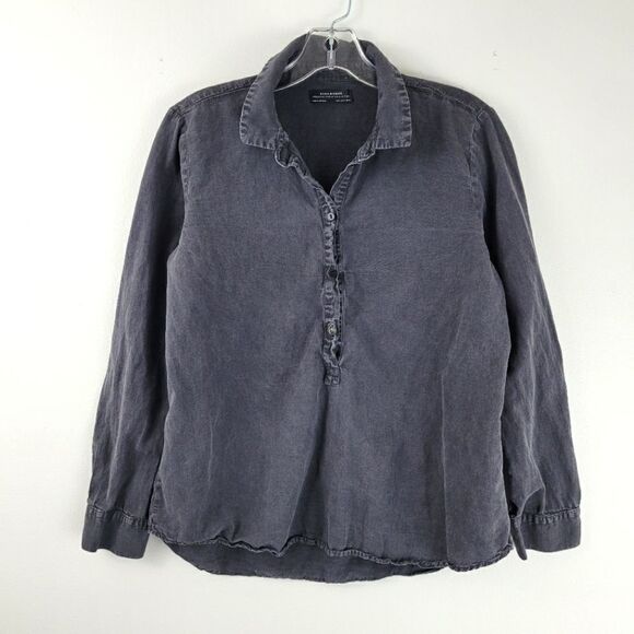 ZARA charcoal rhinestone popover blouse - Picture 1 of 6